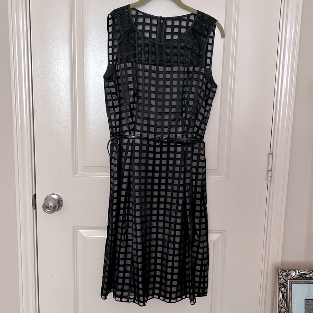 Calvin Klein fit and flare windowpane belted dress